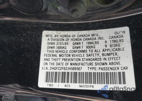 2018 Honda Civic Lx из США, поврежденный, VIN 2HGFC2F62JH569567